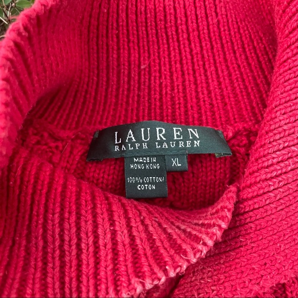 VTG LAUREN RALPH LAUREN Women Cotton Shawl Neck Fisherman Sweater Jumper XL Red - Picture 5 of 6
